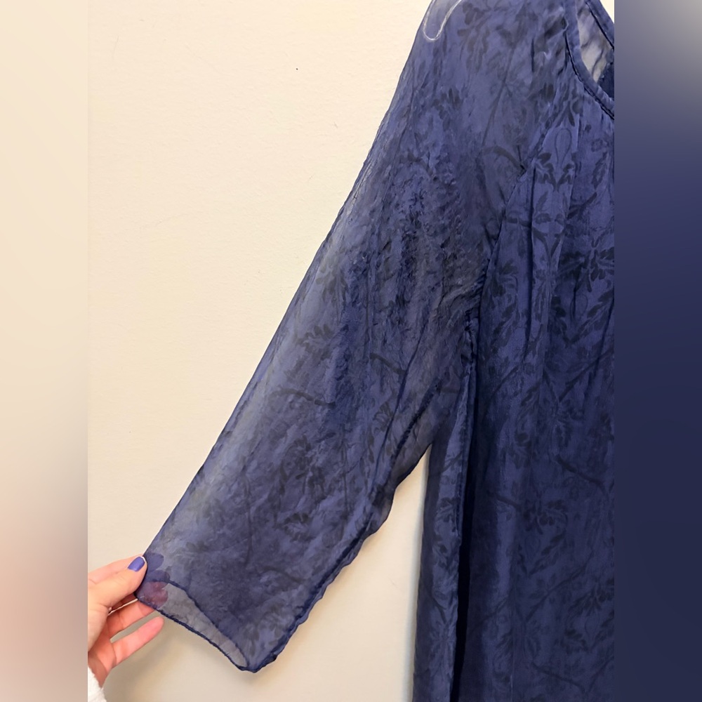 100% Silk Floral Sheer Layered Blouse Italian Boho 3/4 Sleeve - Picture 4 of 8